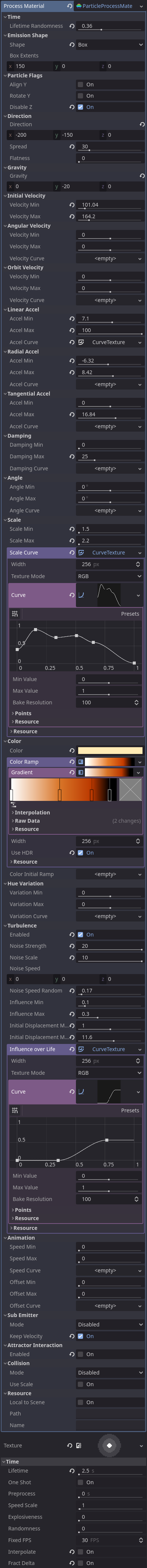 Config for our ember particle effects, showing all of the options available for changing