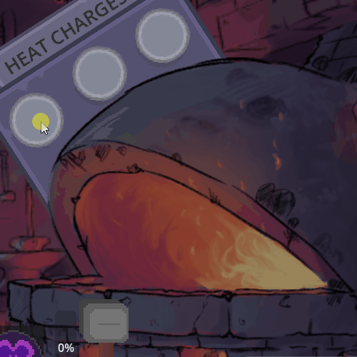 Display of the forge as it cools and fewer particles are emitted over time.